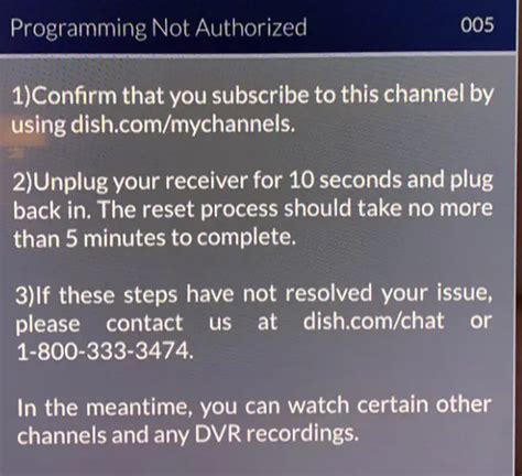 dish network programming not authorized